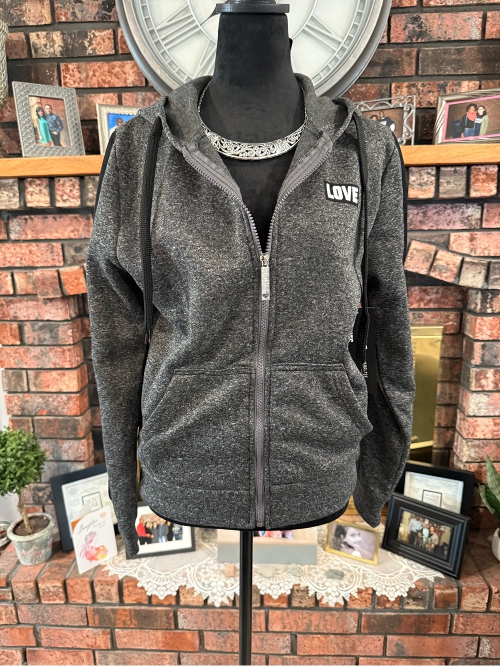 Thrill 94 Love Girls Charcoal Heather Zip-Front Hoodie Jacket